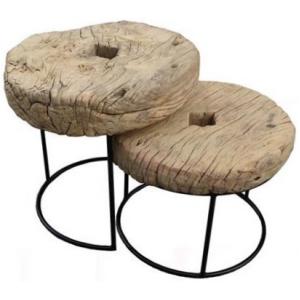 Side table round iron leg set of 2